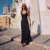 Summer Dress Polka Dot Printed Waist Controlled Sheath Sexy Ruffled Maxi Dress