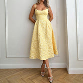 Women Strap Long Dress Summer Elegant Jacquard Backless