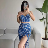 Vacation Sexy Summer Sexy Floral Camisole Midi Skirt Two Piece Sets