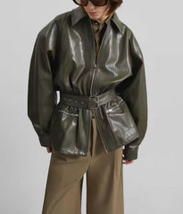 Verdant Belted Leather Coat