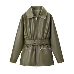 Verdant Belted Leather Coat