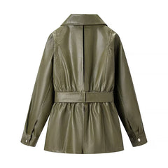 Verdant Belted Leather Coat