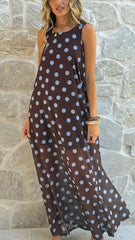 Women Summer Dress Mesh Polka Dot Printing A Swing Sleeveless Dress