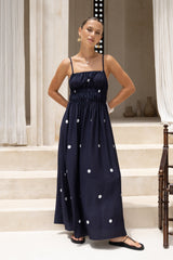 Women Polka Dot Print Elegant French Strap Dress