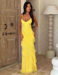 V neck off the Shoulder Wave Slim Fit Side Slit Sexy Backless Spaghetti Straps Dress Dress for Summer