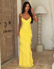 V neck off the Shoulder Wave Slim Fit Side Slit Sexy Backless Spaghetti Straps Dress Dress for Summer