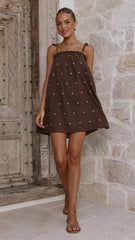 Women Dress Printed Ruffled Tied Mini Swing Strap Dress Women