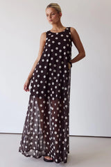 Women Summer Dress Mesh Polka Dot Printing A Swing Sleeveless Dress