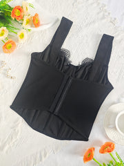 Sexy Black Lace Lace Inner Wear Spaghetti Straps Outerwear Body Shaping Gathered Steel Ring Boning Corset Bra