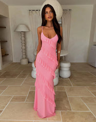 V neck off the Shoulder Wave Slim Fit Side Slit Sexy Backless Spaghetti Straps Dress Dress for Summer