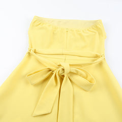 Solid Color Tube Top A line Dress Women Pleated Dress