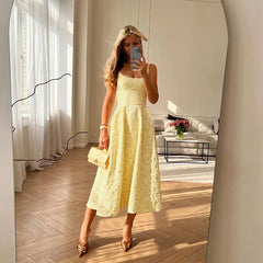 Women Strap Long Dress Summer Elegant Jacquard Backless