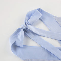Summer Blue Cotton Linen Sleeveless Waistcoat Vest Trousers Two Piece Set for Women