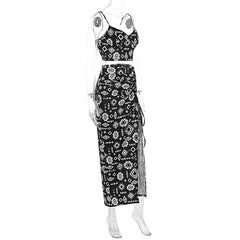 Vacation Sexy Summer Sexy Floral Camisole Midi Skirt Two Piece Sets