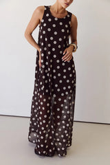 Women Summer Dress Mesh Polka Dot Printing A Swing Sleeveless Dress