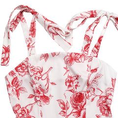 French Vacation Strap Retro Printed Large Swing Dress