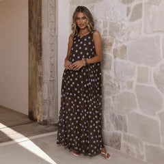 Women Summer Dress Mesh Polka Dot Printing A Swing Sleeveless Dress