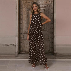 Women Summer Dress Mesh Polka Dot Printing A Swing Sleeveless Dress