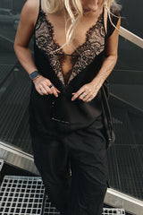 Sexy Lace Stitching Deep V Plunge neck Strap Inner Wear Blouse Vest