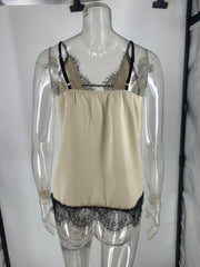 Sexy Lace Stitching Deep V Plunge neck Strap Inner Wear Blouse Vest