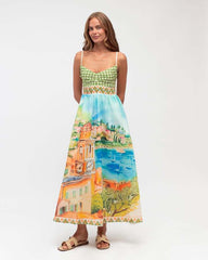 Dress Graffiti Positioning Printing Beach Vacation Large Swing Dress