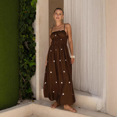 Women Polka Dot Print Elegant French Strap Dress