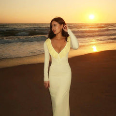 Sexy Ruffled Long Sleeve Slim Stretch Dress Autumn Type Hip Dress
