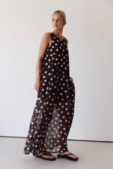 Women Summer Dress Mesh Polka Dot Printing A Swing Sleeveless Dress