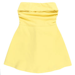 Solid Color Tube Top A line Dress Women Pleated Dress