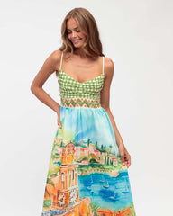 Dress Graffiti Positioning Printing Beach Vacation Large Swing Dress