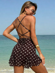 Summer Women Clothing Polka Dot Halter Backless Dress Seaside Holiday Sexy Strap Dress
