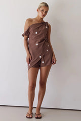 Summer Printed Shoulder Personal Casual Top Loose Shorts Two Piece Sets