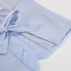Summer Blue Cotton Linen Sleeveless Waistcoat Vest Trousers Two Piece Set for Women