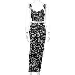 Vacation Sexy Summer Sexy Floral Camisole Midi Skirt Two Piece Sets