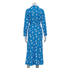 Digital Printed V neck Long Sleeve High Sense French Women Elegant A line Dress
