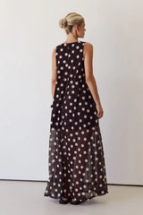 Women Summer Dress Mesh Polka Dot Printing A Swing Sleeveless Dress