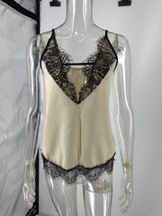 Sexy Lace Stitching Deep V Plunge neck Strap Inner Wear Blouse Vest