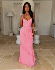 V neck off the Shoulder Wave Slim Fit Side Slit Sexy Backless Spaghetti Straps Dress Dress for Summer