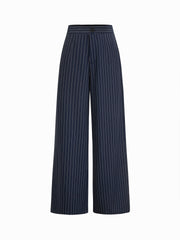 Professional Women Striped Sleeveless Asymmetric Top Straight Leg Trousers Two Piece Sets