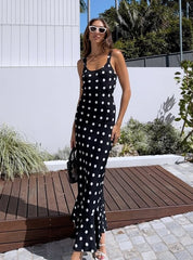 Summer Dress Polka Dot Printed Waist Controlled Sheath Sexy Ruffled Maxi Dress