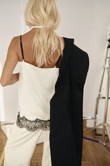 Sexy Lace Stitching Deep V Plunge neck Strap Inner Wear Blouse Vest