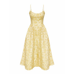 Women Strap Long Dress Summer Elegant Jacquard Backless