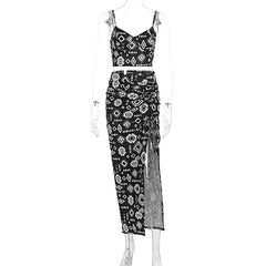 Vacation Sexy Summer Sexy Floral Camisole Midi Skirt Two Piece Sets