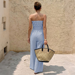 Fresh Vacation Striped Tube Top Lace up Cutout Jumpsuit