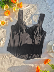 Sexy Black Lace Lace Inner Wear Spaghetti Straps Outerwear Body Shaping Gathered Steel Ring Boning Corset Bra
