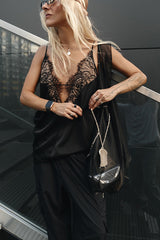 Sexy Lace Stitching Deep V Plunge neck Strap Inner Wear Blouse Vest