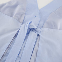 Summer Blue Cotton Linen Sleeveless Waistcoat Vest Trousers Two Piece Set for Women