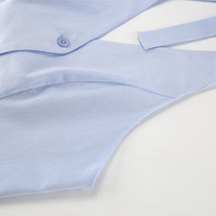 Summer Blue Cotton Linen Sleeveless Waistcoat Vest Trousers Two Piece Set for Women