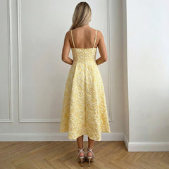 Women Strap Long Dress Summer Elegant Jacquard Backless