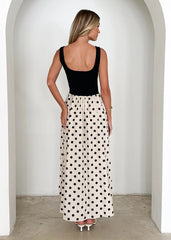 Spring Summer Polka Dot Print Stitching U Collar Large Swing Graceful Vest Dress
